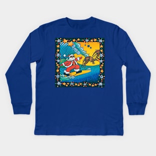 Surfing Santa Kids Long Sleeve T-Shirt